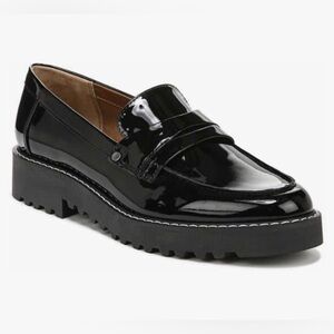 Franco Sarto Black Patent Leather Loafers with Chunky Sole